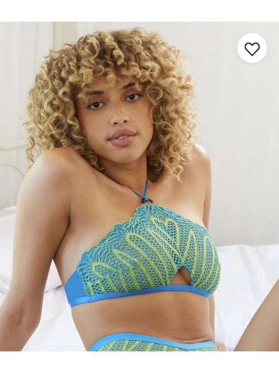 Savage Other - Savage X Fenty Stranded In Lace Halter Bralette & Panty Set Surf Blue - 1X/XL